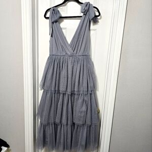 Elegant Boutique  Blue Gray Tiered Dress - Morning Lavendar- in loom